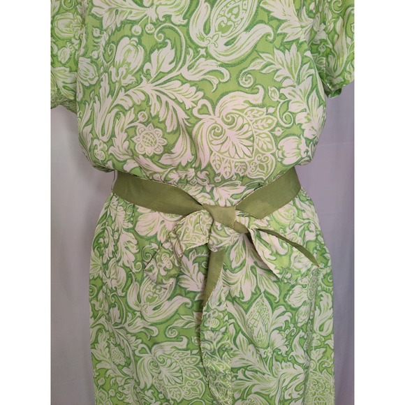 Vintage L'Aiglon Blouson Resort Style Paisley Lime Green Short Sleeves Dress - Picture 10 of 11
